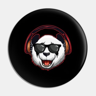 Hipster Panda-Bear Headphones & Sunglasses Music Panda Pin