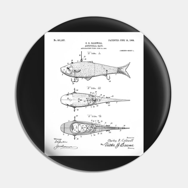 Fishing Lure Patent - Fisherman Outdoorsman Art - White Pin by patentpress