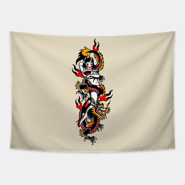 Traditional Dragon Girl Tapestry by Victor Gomes