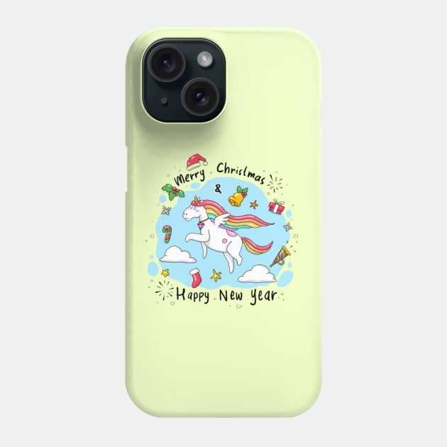 Merry Christmas Happy New Year Unicorn Phone Case by AlmostMaybeNever