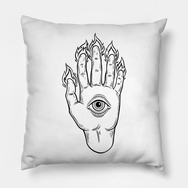 Mysterious Eye. Magic Hand Pillow by OccultOmaStore