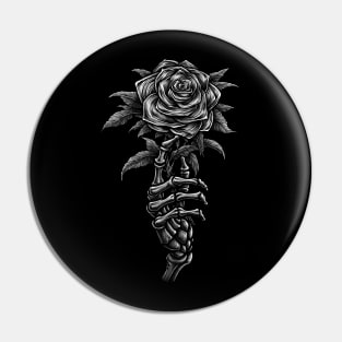 Vintage skeleton hand holding rose Pin