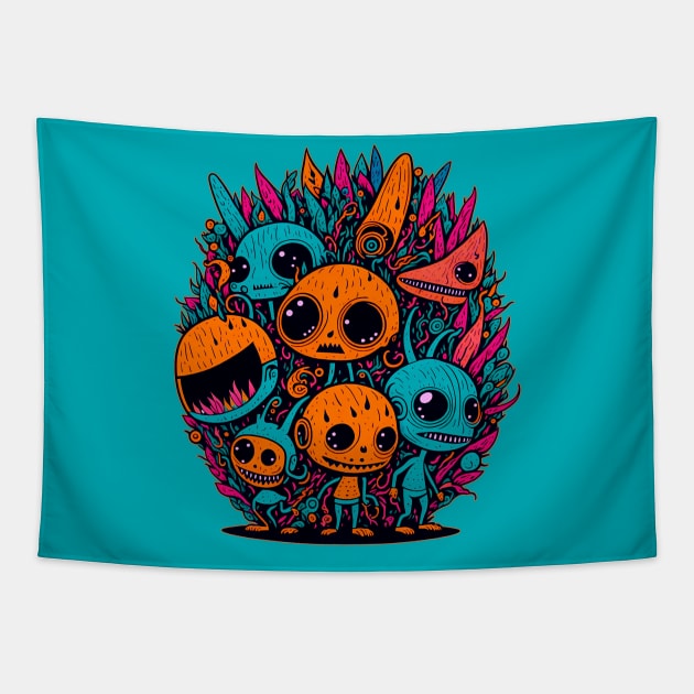 Little Aliens Squad Tapestry by AnAzArt