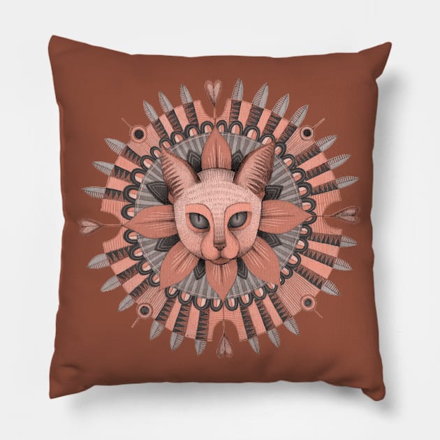 pink cat mandala Pillow by KindSpirits