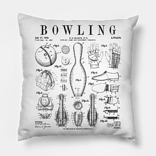 Bowling Pin Ball Bowler Retro Vintage Patent Print Pillow