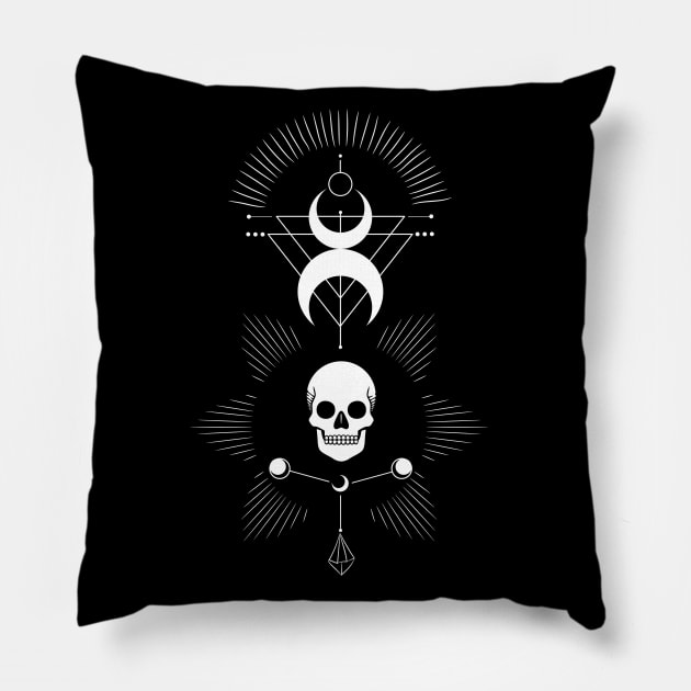 Skull & Moon • Witchcraft Symbol • White Pillow by Rike Mayer