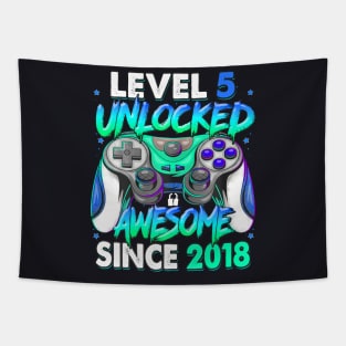 Level 5 Unlocked Awesome Since 2018 5Th Birthday Gaming Kids Tapestry