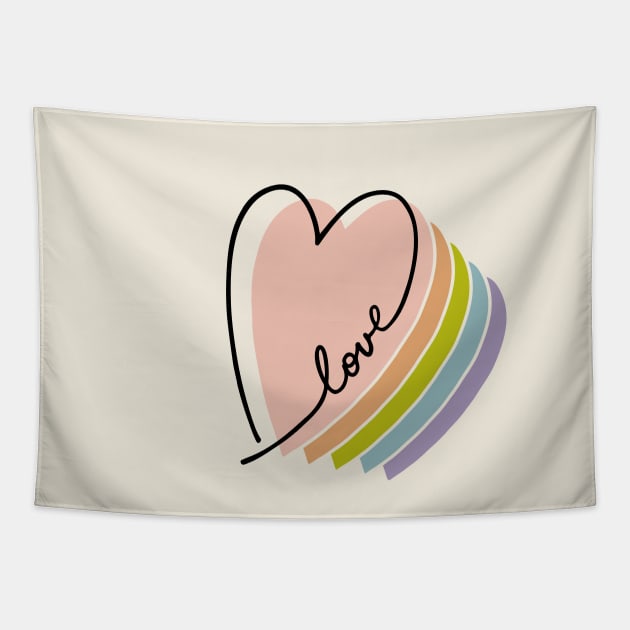 Boho Rainbow Heart Love Letters Line Art Tapestry by B*Shoppe