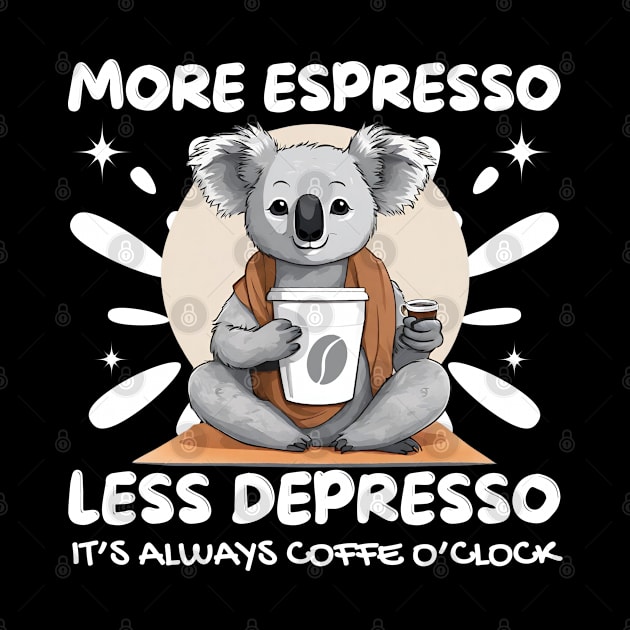 more espresso, less depress funny koala drinking coffee by YourSymphony