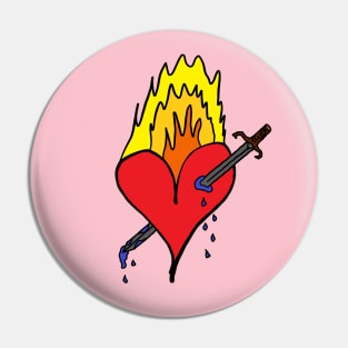 Burning red heart that was bleeding blue by a sword that ripped it! A cute, pretty, beautiful red heart drawing which is burning and ruptured by sword. Pin