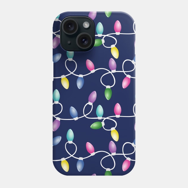 Christmas Lights Pattern On Blue Phone Case by Designoholic