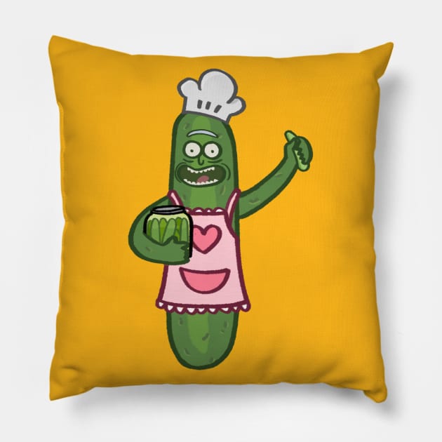 Chef pickle holding jar of pickles cartoon Pillow by ballooonfish