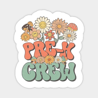 Back To School Retro Groovy Wildflower Pre-K Crew Funny Teacher Girls Magnet