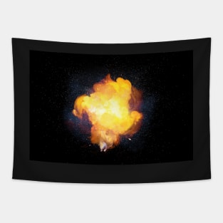 Realistic bright fiery bomb explosion with sparks and smoke Tapestry
