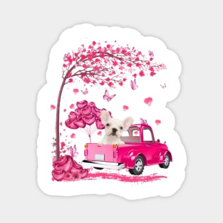 Valentine's Day Love Pickup Truck White French Bulldog Magnet