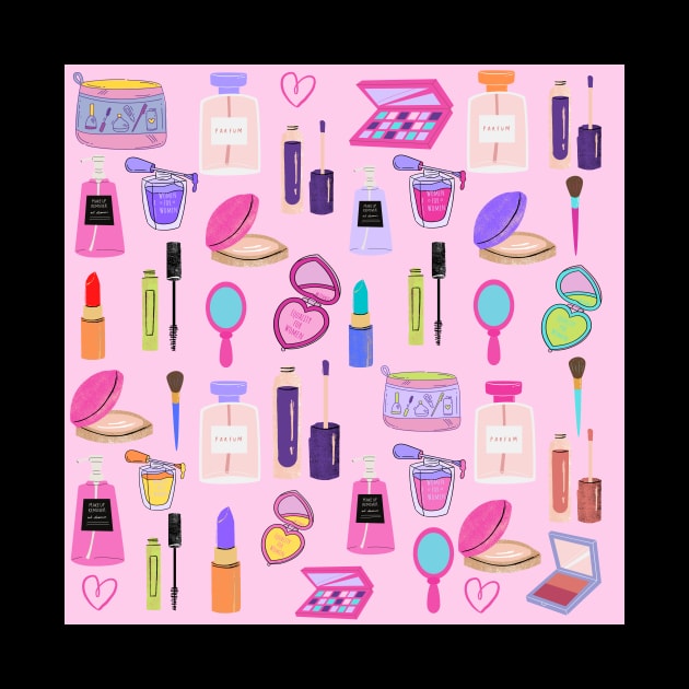 Pink Beauty Makeup Cosmetics Pattern by CONCEPTDVS