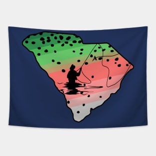 Rainbow Trout Fly Fish South Carolina State Map Fly Fishing Fisherman Gifts Tapestry