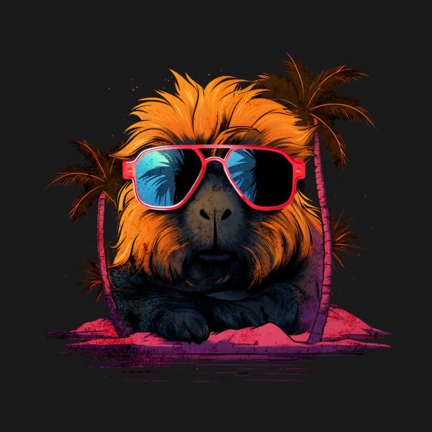 Retro Wave Peruvian Guinea Pig Shirt by Miami Neon Designs