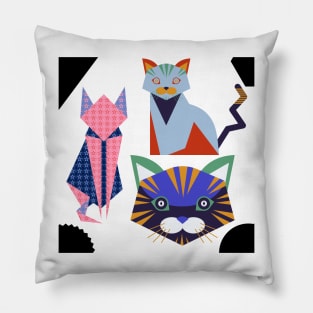 Geometric colourfull pattern cat  abstract cute Pillow