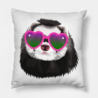 Cute Ferret in Heart Sunglasses Pillow