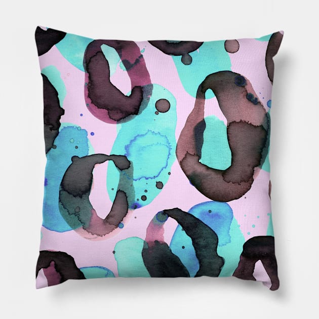 Leopard Circles Blue Pink Pillow by ninoladesign