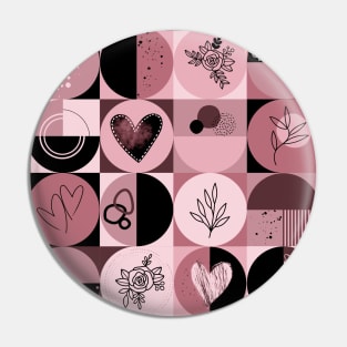 repeating geometry pattern, squares and circles, ornaments, black pink color tones Pin