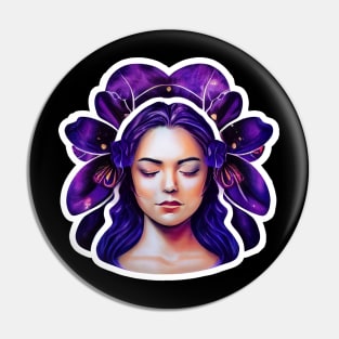 Woman with Purple Cosmic Flower Hair Pin
