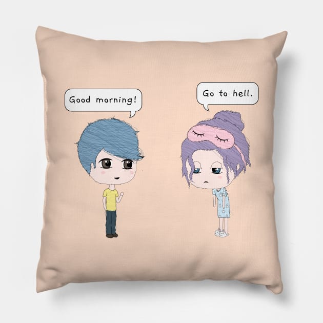 Good Morning! Go To Hell. (Peach) Pillow by TheBanannaTheory