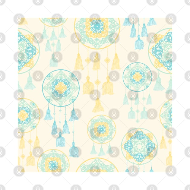 Yellow and teal dreamcatcher on cream by marufemia