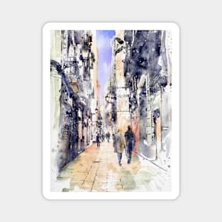 Barcelona - Gothic Quarter Watercolor Streetscape Magnet