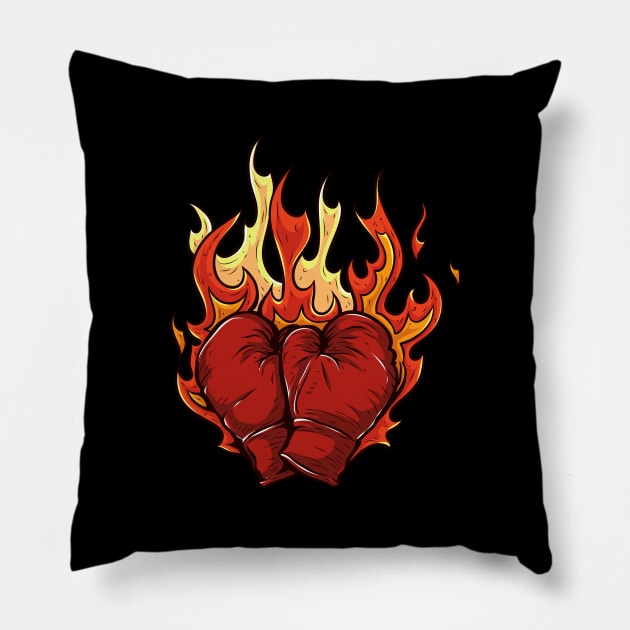 Boxing Gloves on Fire Pillow by jonathanptk