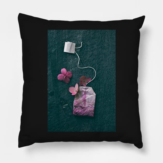 The Art of Tea on Black Pillow by oliviastclaire