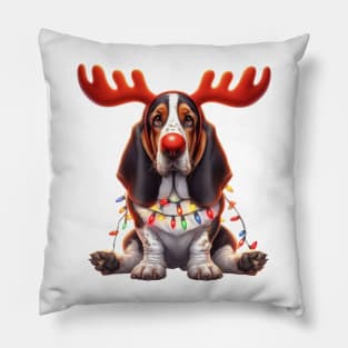 Christmas Red Nose Basset Hound Dog Pillow