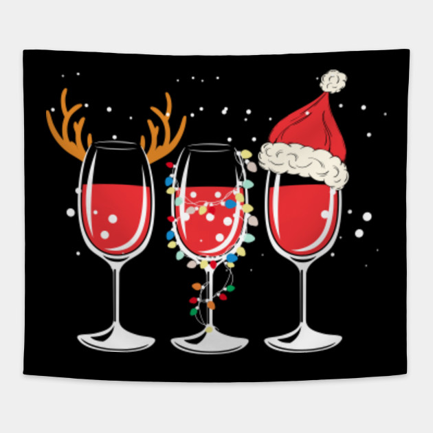 Merry Christmas Wine Glasses Funny Xmas Santa Hat 2018 Christmas Wine Tapestry Teepublic