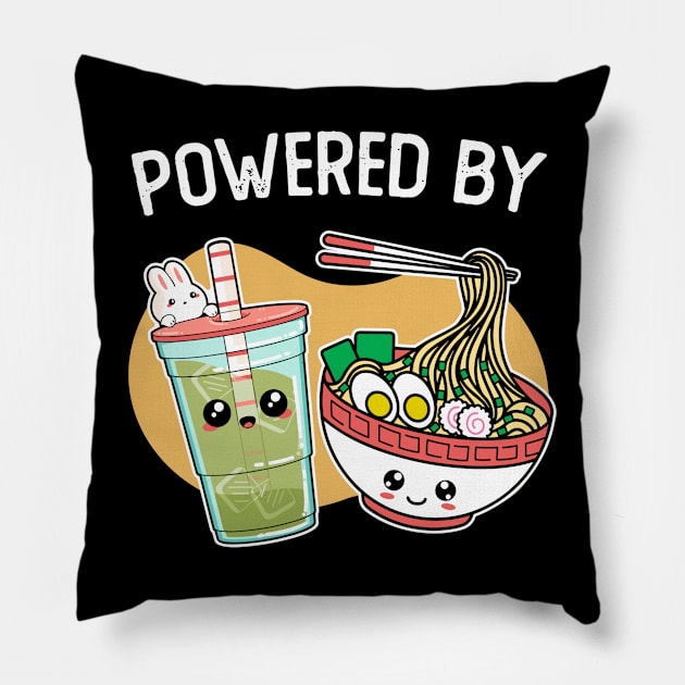 Powered by ramen and boba tea Pillow by StarMa