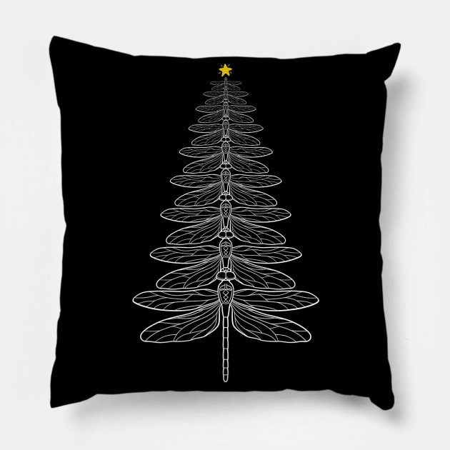 Funny Dragonfly Christmas Tree Pillow by lostbearstudios
