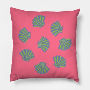 SEASHELLS Scattered Tropical Scallop Clam Shells Undersea Ocean Sea Life in Green Purple and Hot Pink - UnBlink Studio by Jackie Tahara Pillow