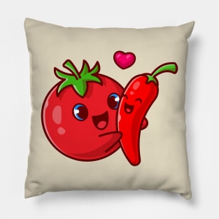 Cute Tomato Hug Chili Couple Cartoon Pillow