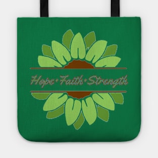 Green Sunflower Hope Faith Strength Tote