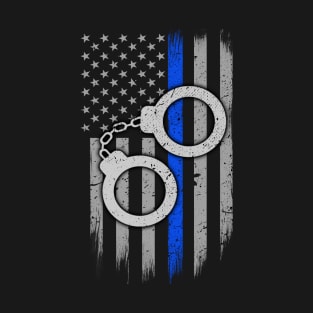 Police Handcuffs Thin Blue Line Flag T-Shirt