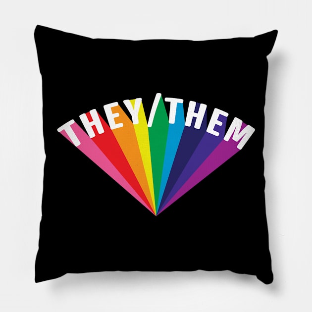 They/Them Pronouns Rainbow Burst Pillow by lavenderhearts