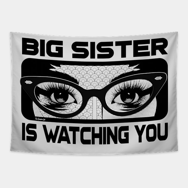 Big Sister is Watching You Comic Art Orwellian (vers 2) Tapestry by SunGraphicsLab