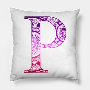 Mandala Letter Capital P Pink Pillow