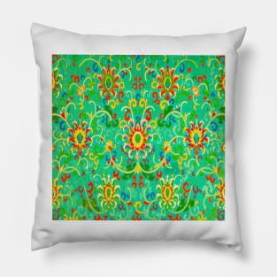 green main color printed images that are based on vintage floral and geometric motifs, can be used in decorating fabrics and coverings in fashion Pillow