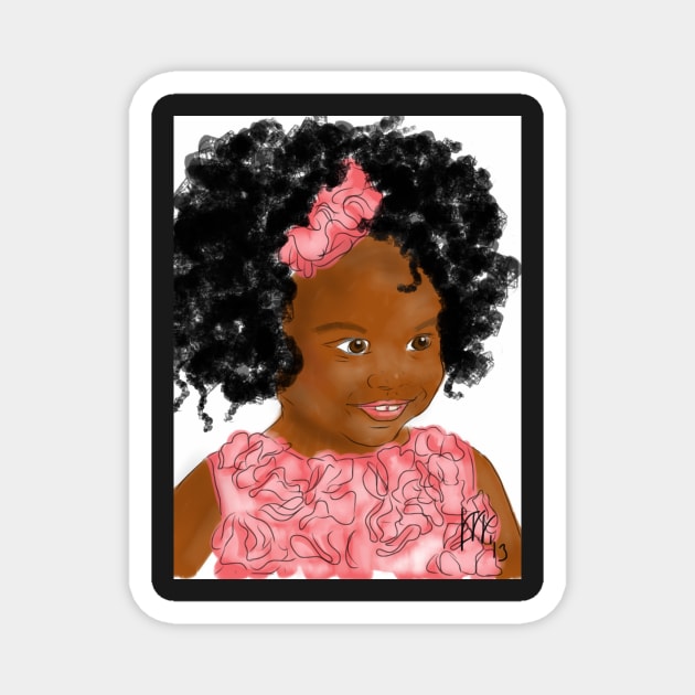 Happy Litle Girl in a Pink Dress and Bow Magnet by LITDigitalArt