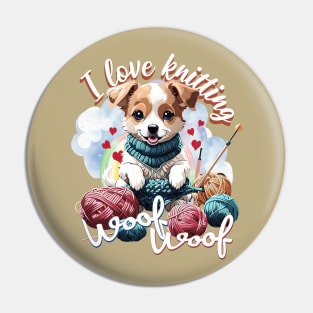 Cute Dog Knitting a Yarn Funny Knitter Crochet Lover Pin