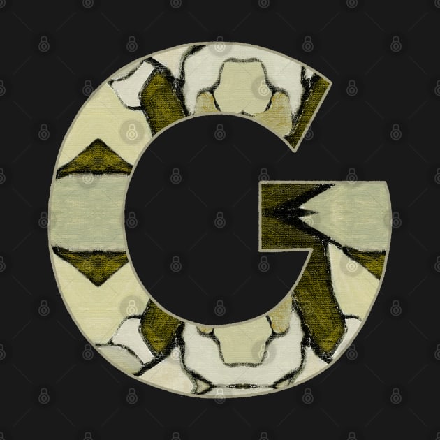 Letter G Monogram Initial Olive Green Pearl White Aesthetic Abstract Pattern Painting On Canvas by Go Abstract Art