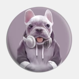 French Bulldog Puppy with Headphones Pin