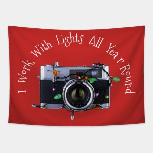 Christmas Lights Vintage Camera - Work With Lights All Year Round - White Text Tapestry