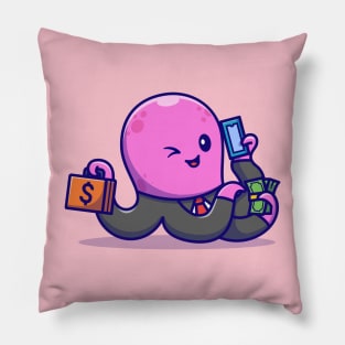 Cute Octopus Busy Employee Cartoon Pillow